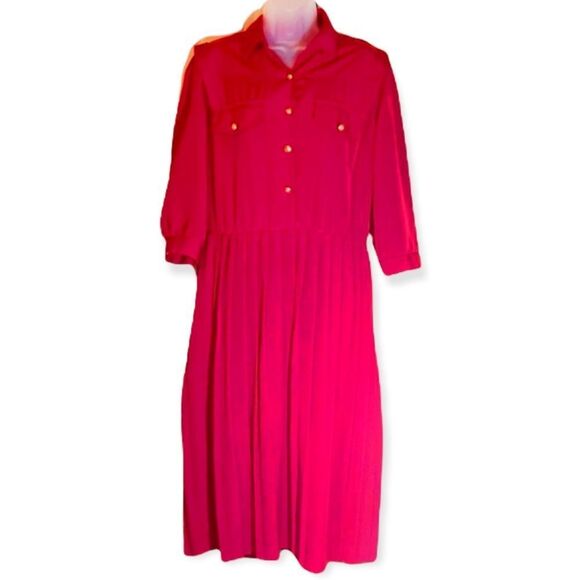Vintage Sweetbriar 1980s Red Shirtwaist Dress 12 But Runs Small - Picture 1 of 16